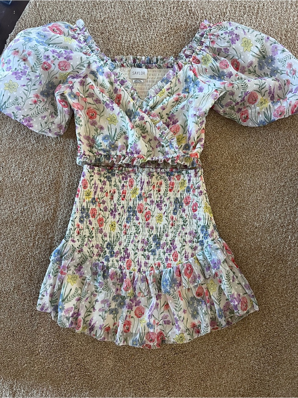 SAYLOR Pastel Floral Smocked Mini Dress